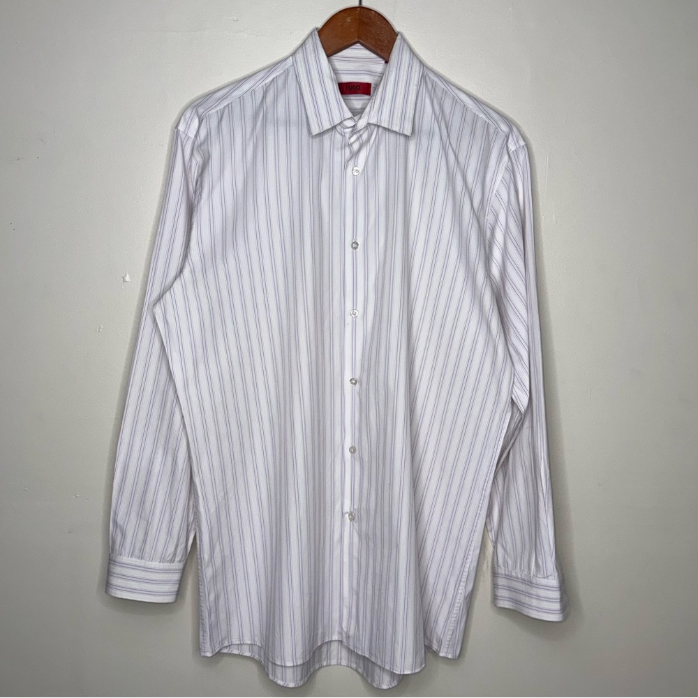 HUGO Hugo Boss Red Label Striped Dress Shirt 16.5 32/33 Modern Fit